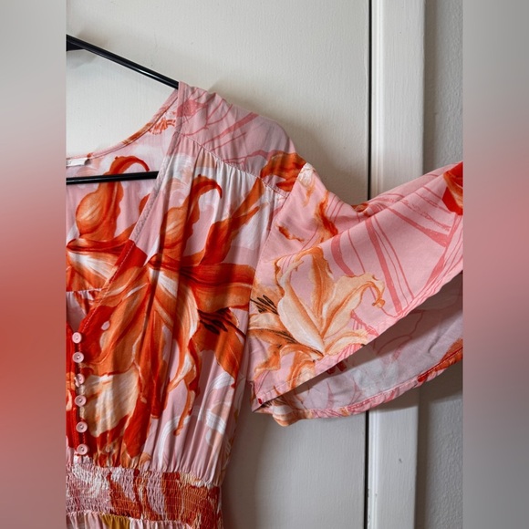 Abel the Label Flower Bomb Pink Orange Tropical Floral High Lo Maxi Dress M - Picture 4 of 14